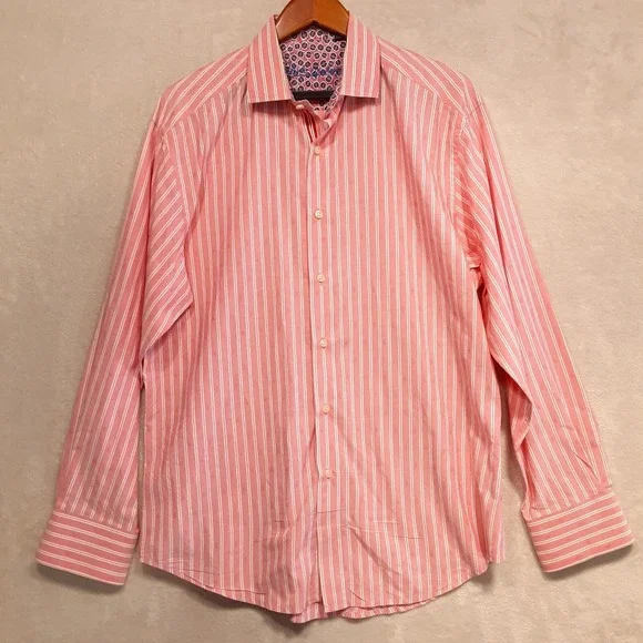 Robert Graham Men's Pink Striped Long Sleeve Button Up Shirt Sz.XL/Musical Note - Picture 1 of 13